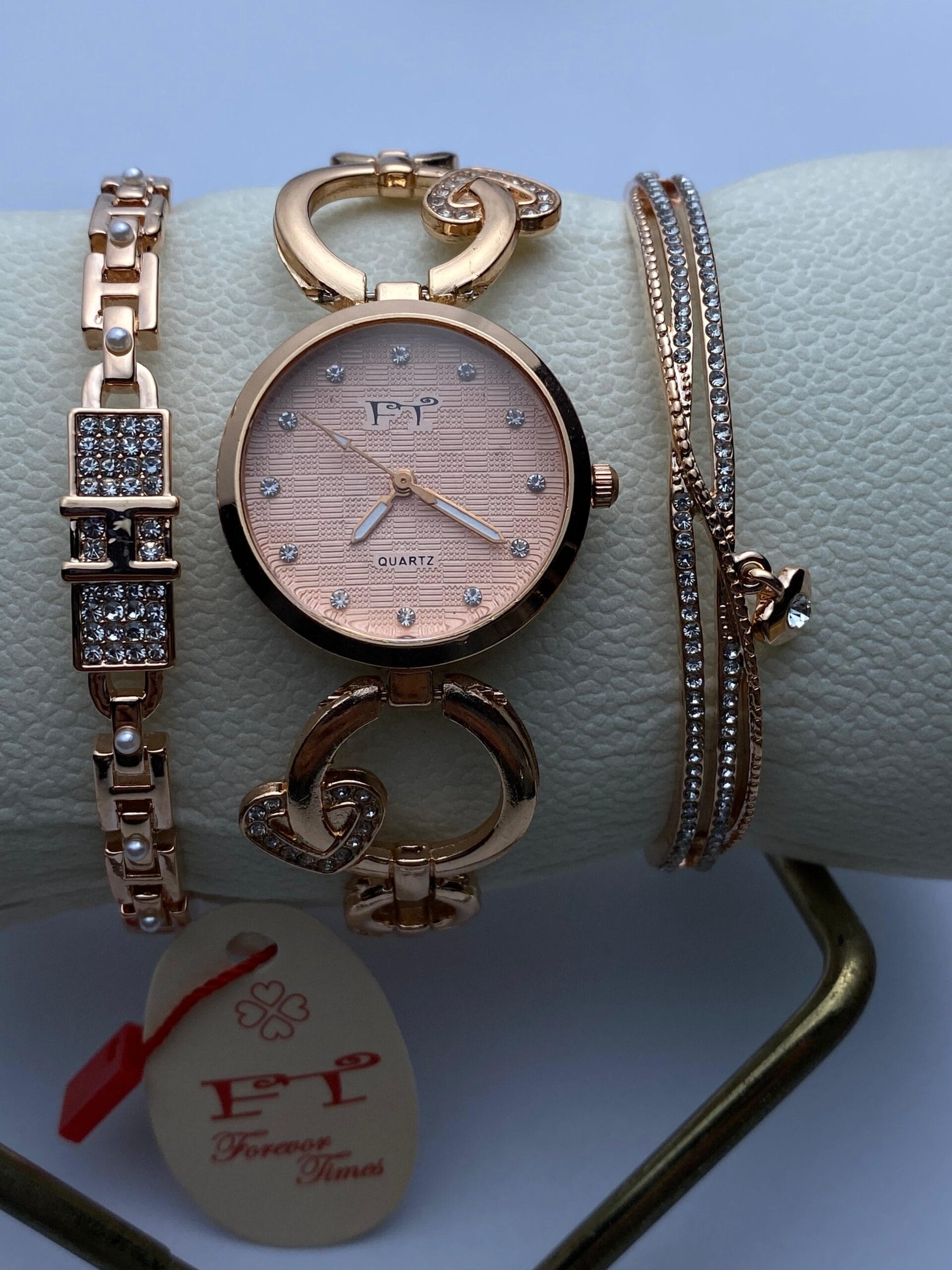 Stylish Women's Rose Gold Tone Quartz Watch & Double Bracelet Set - Many Colors! - Image 3
