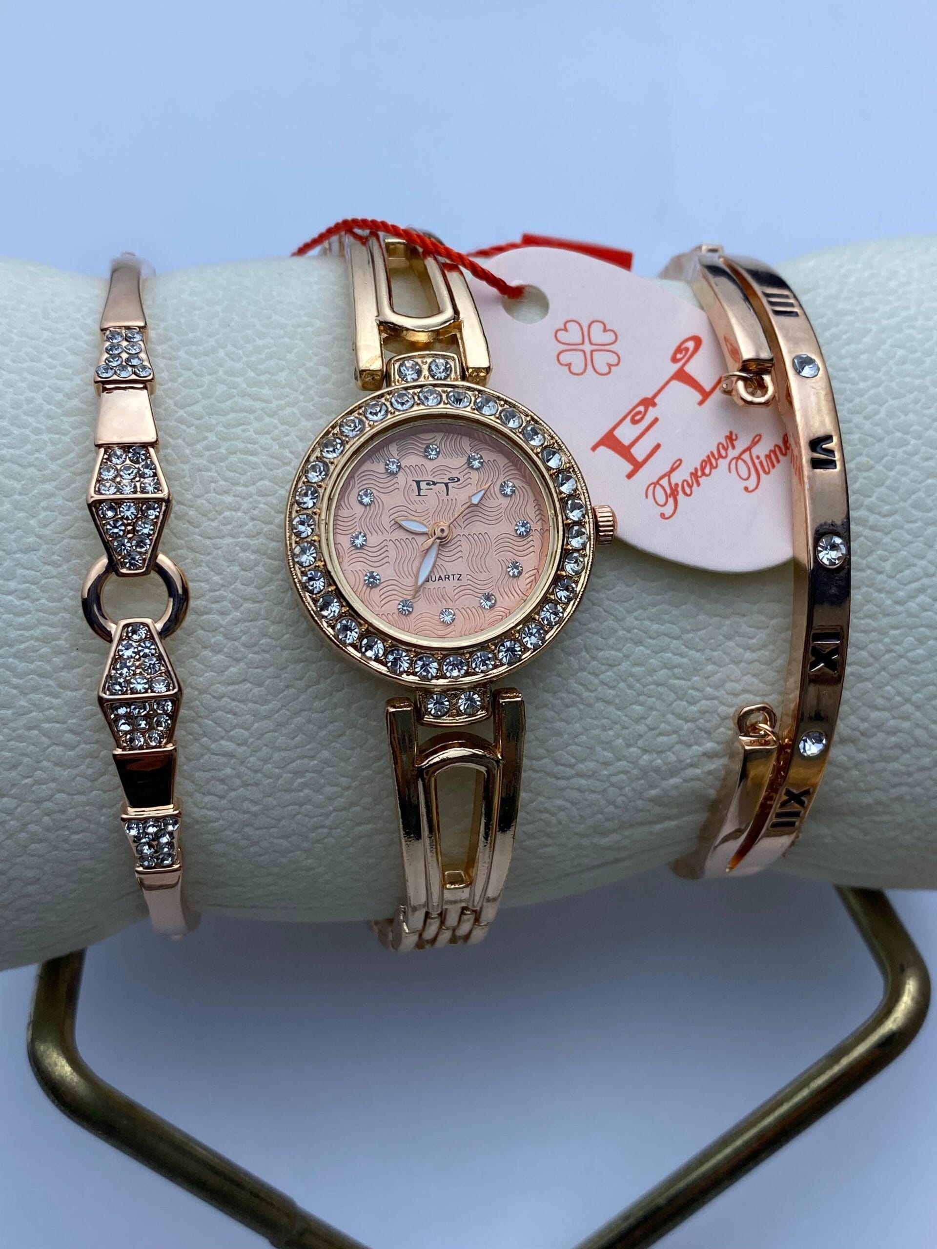 Stylish Women's Rose Gold Tone Quartz Watch & Double Bracelet Set - Many Colors! - Image 14