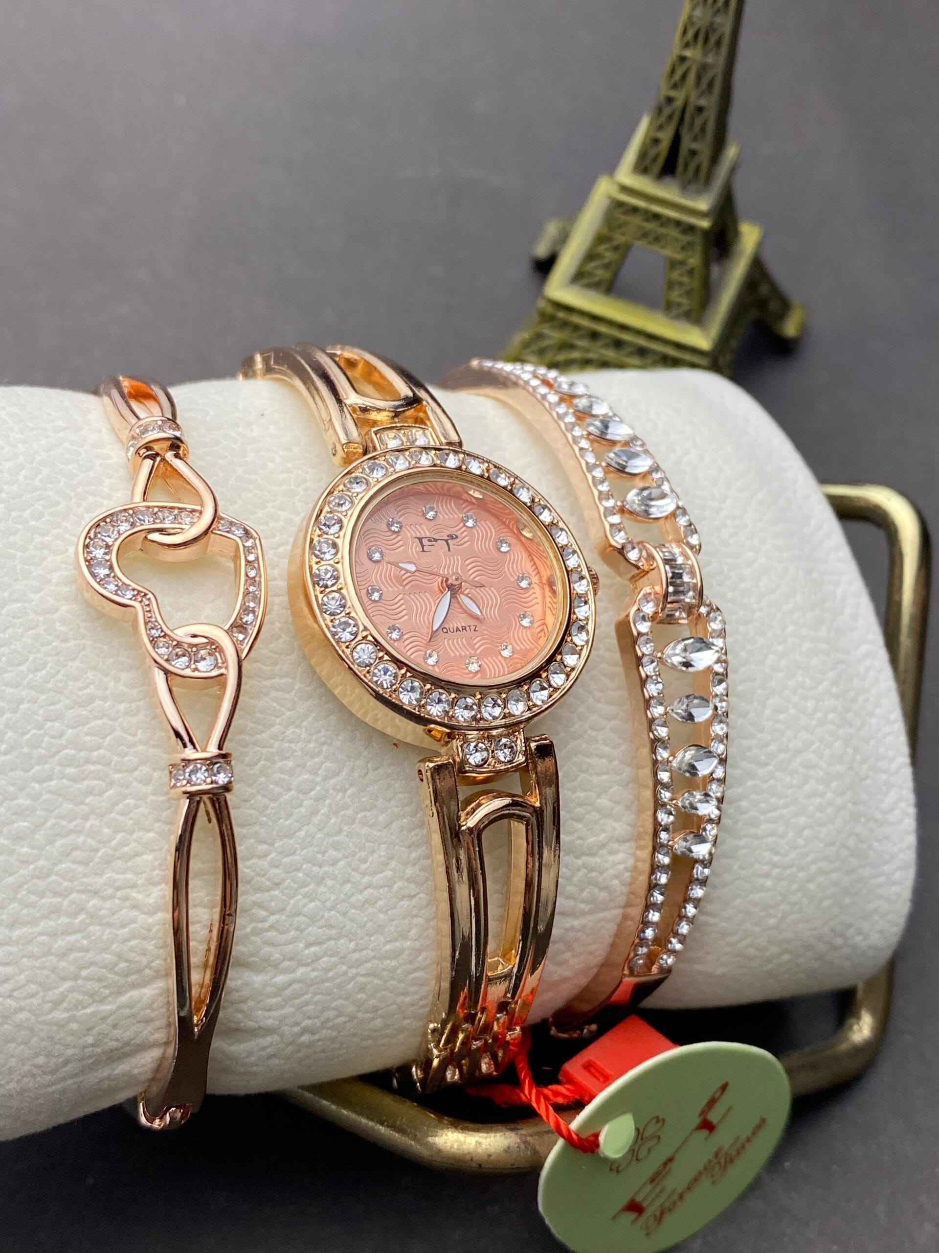 Stylish Women's Rose Gold Tone Quartz Watch & Double Bracelet Set - Many Colors! - Image 5