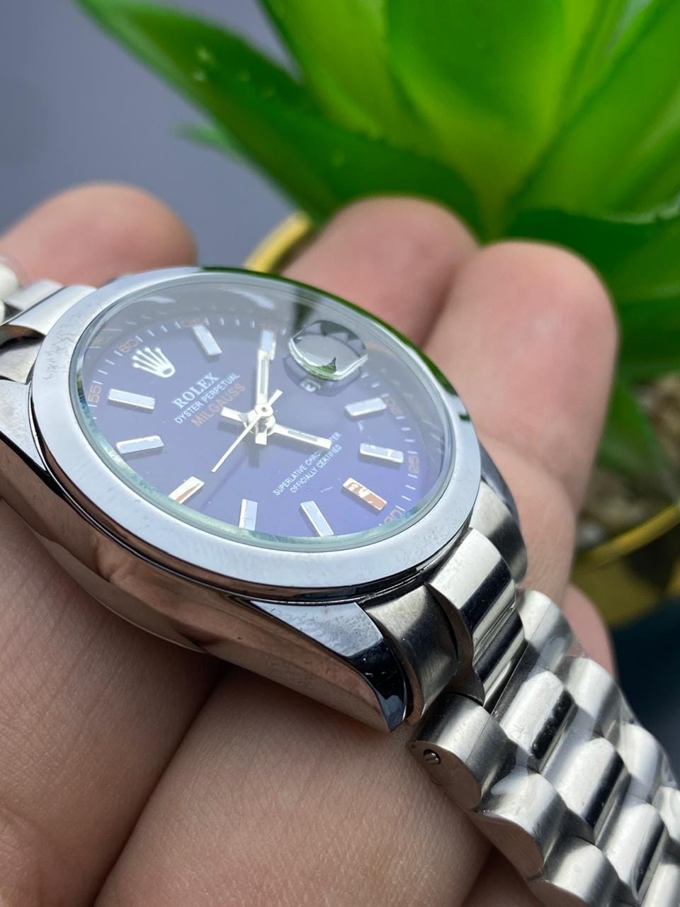 Sophisticated Edge: Silver Rolex with Blue Dial - Image 3