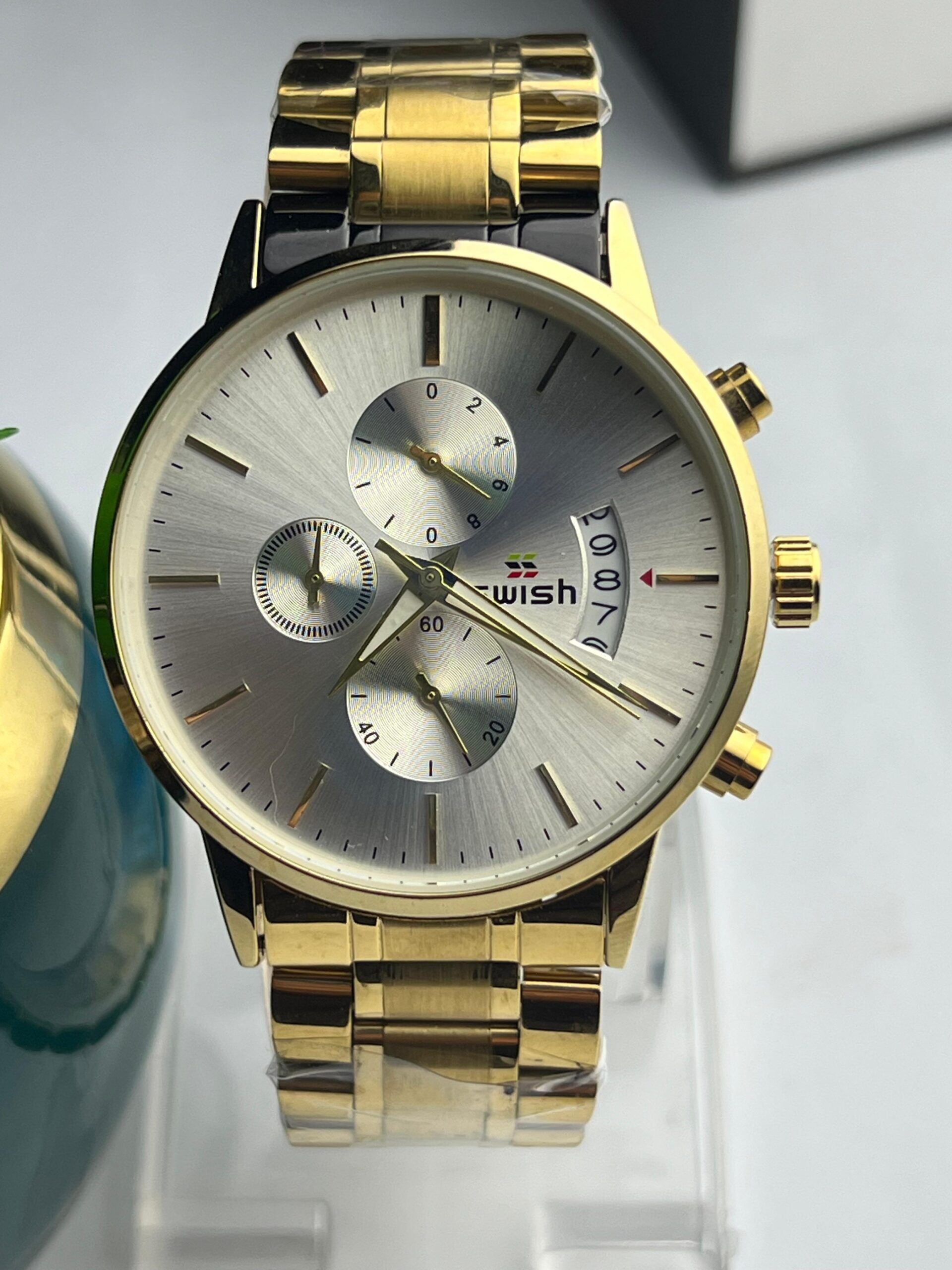 SWISH WATCH: Gold and Silver Sunburst Dial Chronograph for Him - Image 2