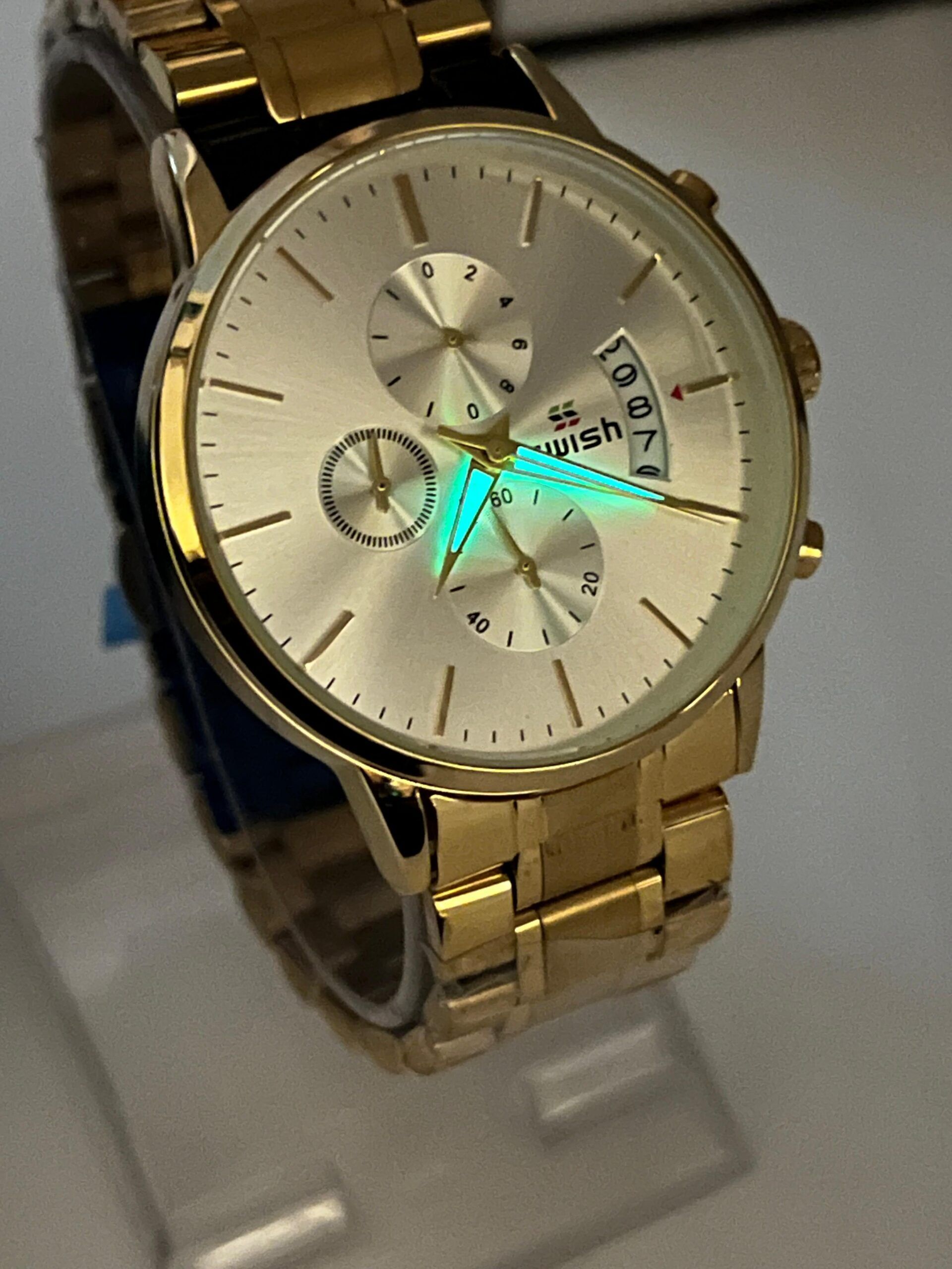 SWISH WATCH: Gold and Silver Sunburst Dial Chronograph for Him - Image 5